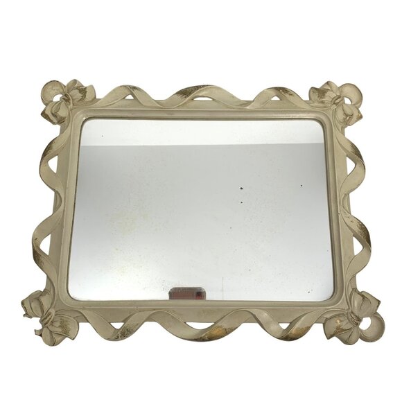 VTG Syroco MCM Hollywood Regency Gilded Wall Mirror Bow Corner Accents FLAWS - Picture 2 of 6